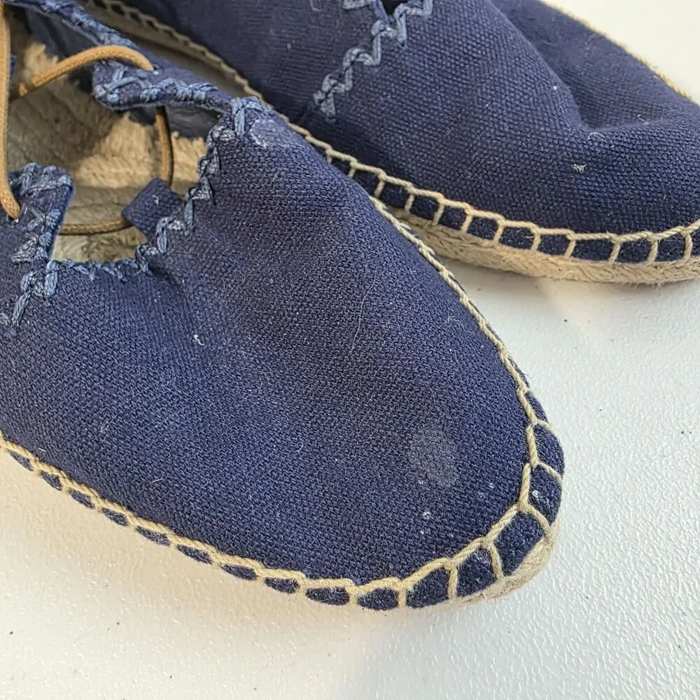Tory Burch Sonoma Gillie Espadrille Navy Blue Canvas Lace Up Flats Size US 7